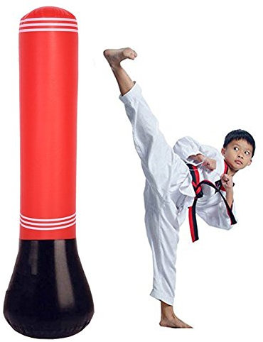 Boxsack Stehend, Standboxsack Kinder Erwachsene Punchingball Boxen Set,160mm Aufblasbarer Freistehender Boxsack Punching Tower Kickboxen Trainingsgeräte Boxsack Ständer mit Air Inflator Pumpe Rot