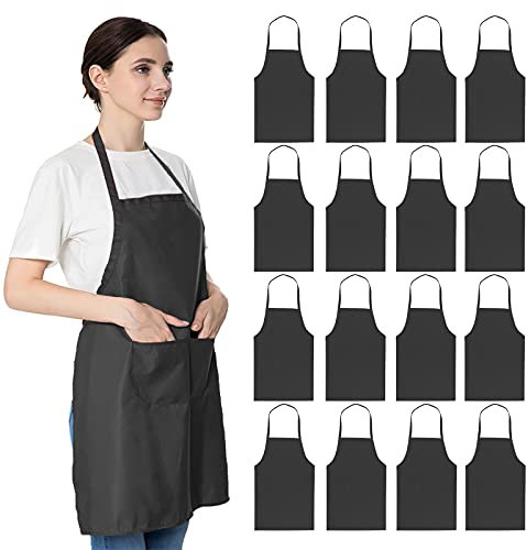 LOYHUANG 16 Stück Lätzchen, einfarbig, Schürze für Erwachsene mit 2 Taschen für Frauen, Herren, Koch, Küche, Malerei, bunt 60x70cm schwarz