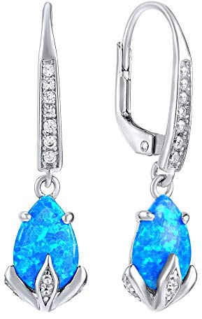 SILVEGO Opal Ohrringe aus 925 Sterling Silber mit synthetischem blauem Opal
