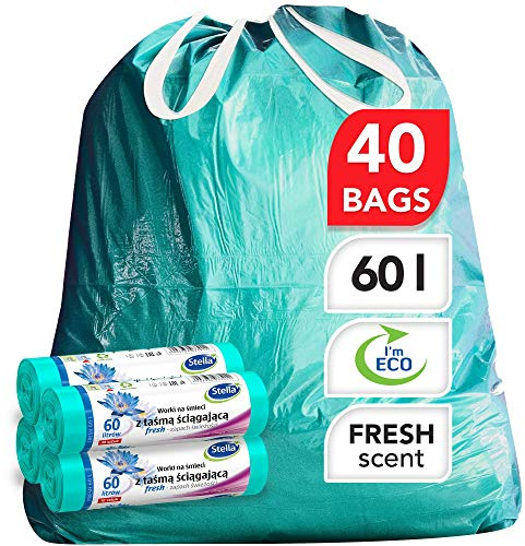 Stella Pack 60l 60l Grün mit Zugband für Haushalt und Büro Reißfest und Schwerlast-müllsäcke für Büros, Haushaltsmüllbeutel in Mintfarbe, Literweise Abfall entsorgen