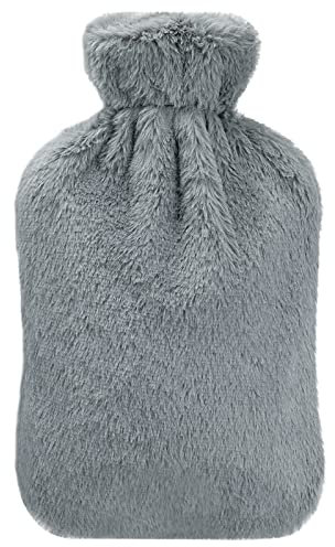 Homealexa Wärmflasche mit weichem Bezug 2L, Premium Naturkautschuk, Sicher und Langlebig Wärmeflasche für Familie Grau