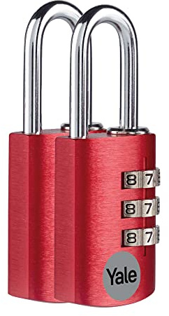 Yale Lucchetto a combinazione in alluminio ‎YE3CB/20/121/2/CO, 20 mm, con staffa in acciaio, 3 cifre, set da 2 pezzi