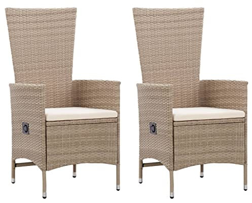 vidaXL 2X Gartenstuhl mit Auflagen Gartensessel Stuhl Sessel Hochlehner Rattansessel Gartenmöbel Rattanstuhl Stühle Poly Rattan Beige