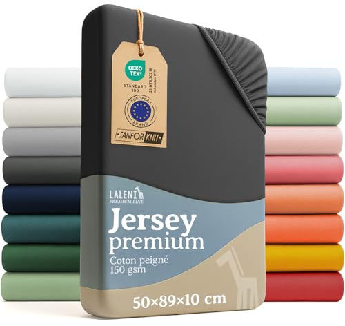 Laleni Premium Draps Housses 50x89 cm en Jersey pour Babybay Original - Drap Housse Bebe certifié Oeko-TEX - Drap Housse Berceau 100% Coton - Matelas et Linge de lit - Drap Housse Bebe en Anthracite