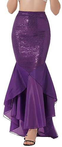 Freebily Damen Meerjungfrau Schwanz Kostüm Rock Mermaid Tail Pailletten Röcke Maxirock Festlich Bodenlang für Karneval Fasching Halloween Party