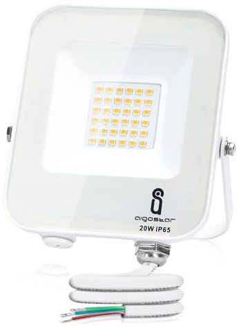 Aigostar Utomhus LED-strålkastare 20 W 1800 lm LED-spotlight, IP65 vattentät säkerhet, naturvit 4 000 K LED-spotlight för trädgårdar, gårdar, garage, parker osv.