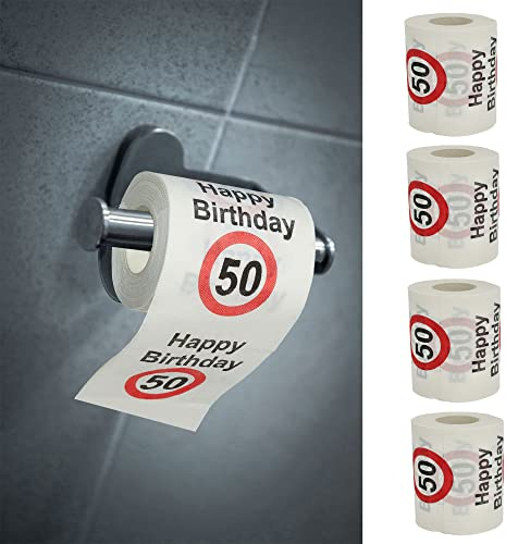 Toilettenpapier 4er Set Happy Birthday50 │50.Geburtstag 24 Meter 2-lagig 180gr/qm │ Klopapier Motivpapier WC-Papier (4 x Toilettenpapier 50)
