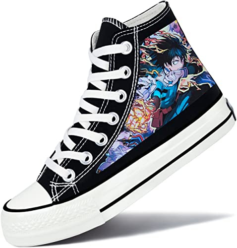 Roffatide Anime My Hero Academia High Top Canvas sneakers tryckta platta skor slip-on snörning skateboardskor, Deku B, 41 EU Smal