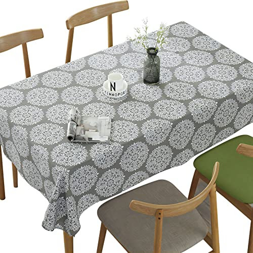 LIUCONGBD Grey Retro Tablecloth, 90 x 90 cm Square Cotton Linen Table Cover, Floral Pattern Medallion Table Cloth for Indoor Outdoor Home Kitchen Living Room Picnic