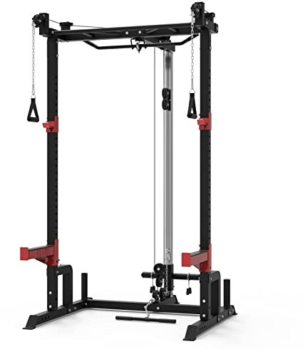 Half Cage Kniebeugeständer Squat Rack Power Rack Smith Machine Multipresse (Rack + Kabel-, Klimm- & Latzug)