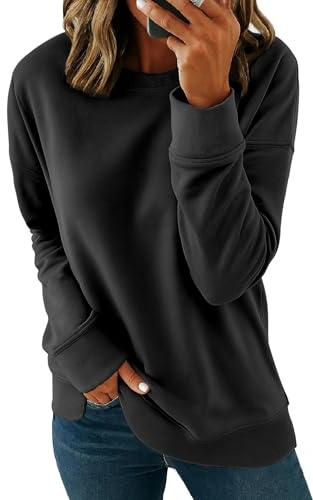 SMENG Damslips, färglös, rund hals, tröja, sweatshirt, långärmade toppar, 1-Svart, L