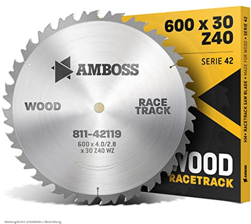 Amboss Werkzeuge Lama per sega circolare HM, diametro 600 mmx4, 0 mmx30 mm, denti alternati (40 denti), taglio grossolano e veloce, legna da ardere e materiali in legno