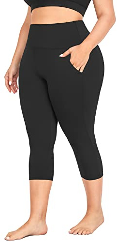 MOREFEEL Capri Plus Size Leggings for Women with Pockets-Stretchy XL-4XL Tummy Control High Waist Workout Black Yoga Pants