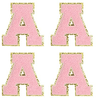 sourcing map 4 Stück Chenille Aufbügeln Buchstabe Aufnäher Alphabet A 3.1 Höhe Rosa