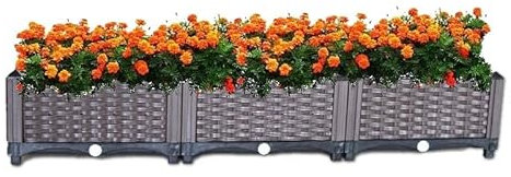 YSUEFIJO Pflanzkasten Balkon Anthrazit, Hochbeet Schmal Balkon, Gartenbeet Outdoor, Blumenkasten Lang Balkon, Einfache Montage, Perfekt für Garten/Terrasse/Balkon (3 Sets)