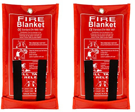 FLASLD Fire Blanket for Home and Kitchen, Fiberglass Fire Blankets Emergency for People, Flame Retardant Protection and Heat Insulation (100cm x 100cm - 2 Pack)