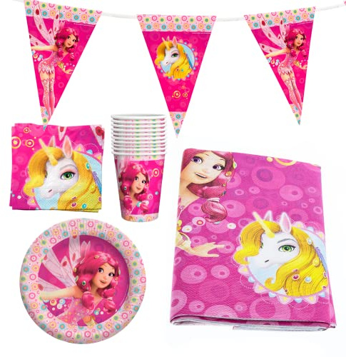 Party Factory `Mia and Me´ Party-Set Einweggeschirr, 10 Becher, 10 Teller, 20 Servietten, 1 Tischdecke und 1 Wimpelkette