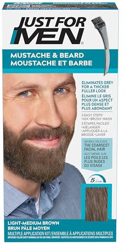 Just For Men Formule, Brun Pâle Moyen, Coloration Moustache Et Barbe Homme, Élimine Les Poils Blancs Pour Un Résultat Plus Épais, Avec Un Pinceau Applicateur, Rapide Et Facile, M30
