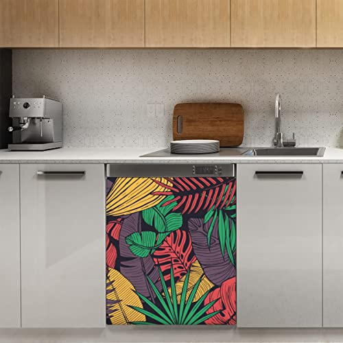 Couvercle magnétique vintage floral tropical pour lave-vaisselle, panneau de décoration magnétique pour porte de réfrigérateur, cuisine, 58,4 x 66 cm
