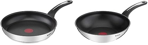 Tefal Poêle, Acier inoxydable, Cranberry, 30 cm & Emotion Poêle wok 28 cm, Revêtement antiadhésif, Garantie 10 ans, Base épaisse pour une diffusion de chaleur homogène