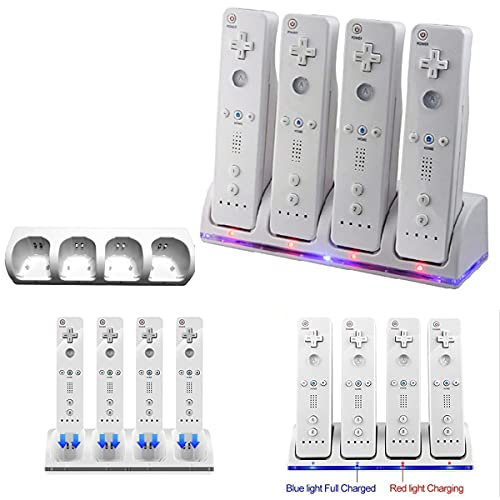 Puseky 4 IN 1 Controller Charging Dock with 4 Rechargeable Batteries and LED Indicators for Wii Controller