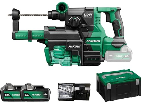 HIKOKI Akku Bohr- und Meißelhammer DH1826DA, Aufnahme: SDS-plus (18V, 5,0 Ah, Leerlaufdrehzahl 0-4300 min-1,Schlagenergie (Gemäß EPTA 5.0): 3,2 J, Brushless Motor, plus Zubehör alles im HSC Koffer