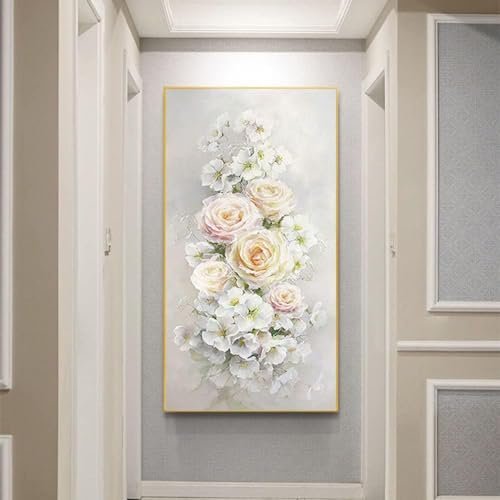 Acrylbilder Auf Leinwand Handgemalt,100% Handgemalte Schöne Pfingstrosen-Blumen-Ölgemälde, Moderne Rückansicht-Wanddekoration, Messerblume, Rahmenlose Wandkunst, Bilder, Heimdekoration Für Wohn