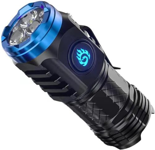 Hualabo Three-Eyed Mini Flash Super Power Flashlight, LED Torch Rechargeable, Torches LED Super Bright, 5 Modes, Mini Torch with Clip for Camping Hiking Emergency (Black)