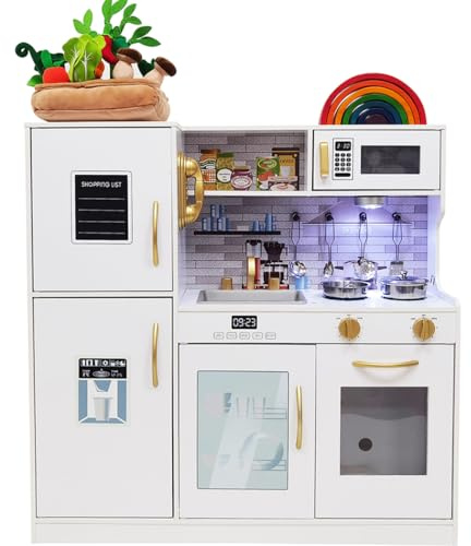Kids Children Pretend Toy for Babies, Kitchen Playset & Play Kitchen Toy Set with Light, Sink with Faucet, Oven, Microwave, Kitchenware Set Accessories for Ages 3-8 Girls Boys