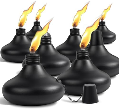 SNOGSWOG Upgraded Tabletop Torches Set of 8, 24oz Citronella Candles for Outdoor, Metal Table Top Torches for Outside, Refillable Torch Lanterns for Patio, Yard, Deck, Garden, Party
