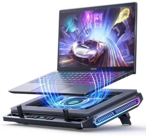 llano Rafraîchisseur de Portable - Ventilateur pc Portable pour Un Refroidissement Rapide des Ordinateurs Portables de 13-17.3 Pouces | 12 cm Grand Ventilateur Turbo Extra-Fort & 4 Ports USB C&A