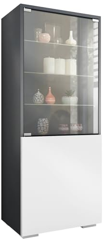 Vitrine Granada, Made in Germany, Vitrinenschrank mit Glastür und Glaseinsatz, Anthrazit matt/Weiß matt (50 x 122,5 x 34,5 cm)