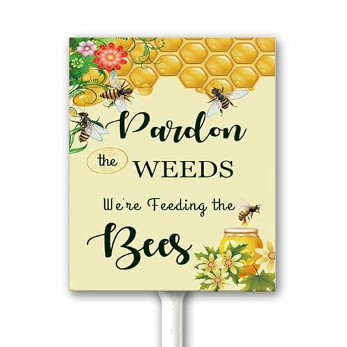 Cartello da giardino con api senza falciatura, con paletto, perdono le erbacce, We are Feeding the Bees Yard Sign Summer Bee Yard Decor Impollinatore Garden Sign Outdoor per decorazione prato, facile