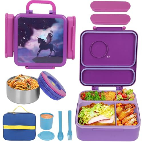 UHAPEER Boîtes Bento Enfant, 1313ML Lunch Box avec bol thermique, Boite Repas Box avec couverts, boîte à casse-croûte, boîte à sauce et sac et 2 Compartiments, pour la maternelle, l'école