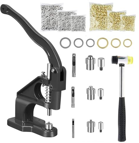 1 juego de ojales para máquina de prensado a mano, kit de herramientas de perforación con troqueles de martillo y ojales para ojales, botones a presión, remaches, ojales y perlas (negro)