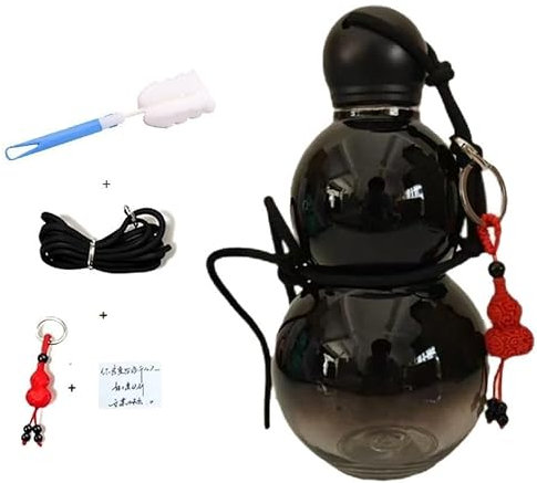 Gourd Water Bottle - Gourde de sport - En plastique - Anti-fuite - 800 ml - Inspiration rétro chinoise - Wu Kong - Pour fitness, école, yoga, extérieur - Noir