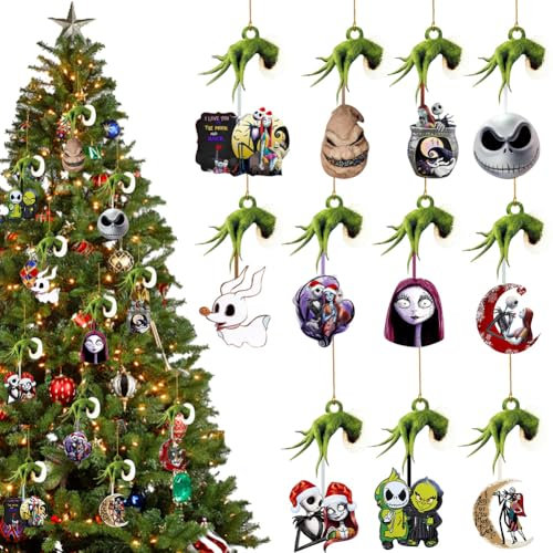 CYZJPRVN 11er-Pack Weihnachtsschmuck, Weihnachtsbaumschmuck, Hängende Ornament, Weihnachtsbaumschmuck-Anhänger, lustige Harzanhänger für Zuhause, Feiertage, Grünhaariges Monster