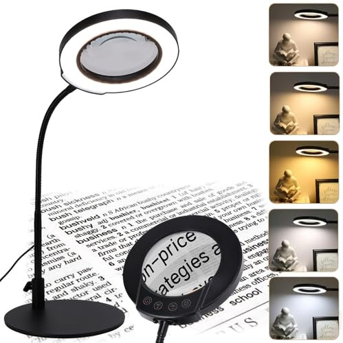 Miawtro 10x Lupe mit Licht Und Ständer,5 Farbmodi Stufenlos Dimmbare Tischlupe,Flexible Schwanenhals Lupe für Senioren Groß,Lampe Mit Lupe für Handwerk Hobby Malerei Schließen Arbeit