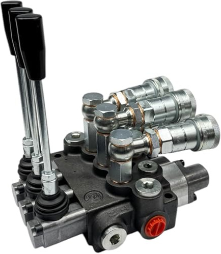 Distributore oleodinamico per trattore 3 leve - 2 doppio effetto 1 singolo effetto c/blocco spinta 3/8 45 Litri 300 bar completo di innesti rapidi