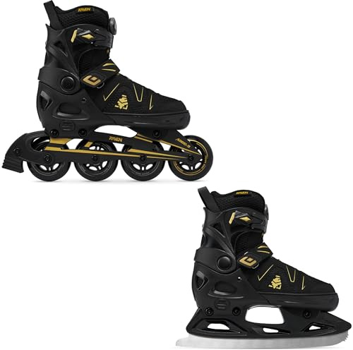 RAVEN - Inline-skridskor för barn och vuxna - Rullskridskor, valfritt 2-i-1 med skridskor - Justerbara skridskor för barn och vuxna - Pulse PRO Gold med Medar, 43-46 (28-30,5 cm)