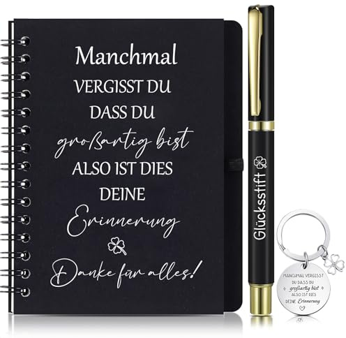Sinmoe Abschiedsgeschenk Kollegen Mitarbeiter Danke für Alles A6 Spirale Notizblock Glücksstift Kugelschreiber Dankeschön Schlüsselanhänger für Jobwechsel(Manchmal VERGISST DU DASS DU großartig bist)