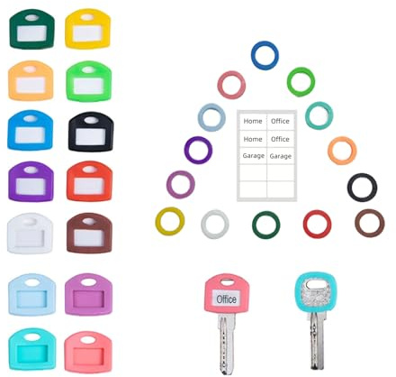 LIANRISES 28 Piezas Identificador De Funda para Llaves De Colores, Fundas De Silicona Y Llaveros De Plástico, Elasticidad, Redonda y Cuadrada