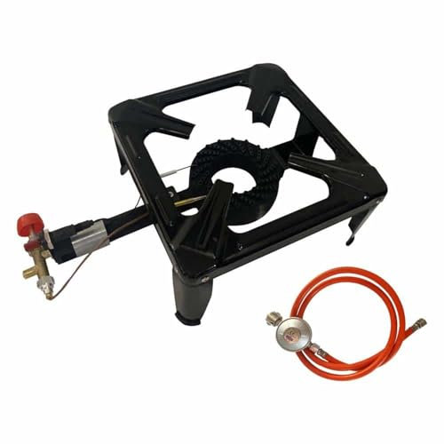 Powerful Cast Iron Gas Stove with Piezo Igniter, BBQ Model SC06 with 6 kW Power, Includes Gas Hose & Pressure Regulator, Suitable for Camping, Outdoor Kitchen and Mobile Cooking