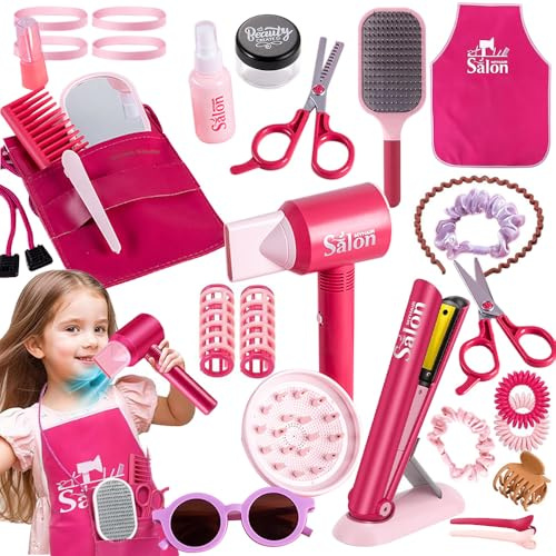 BIZOI 46 Pezzi Set Parrucchiera Bambina, Set da Gioco Parrucchieri, Kit Parrucchiera per Bambina, Compleanni, Halloween, Natale, Attività in Classe, Eventi di Feste, Attività Festive