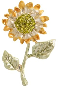Böhmische gelbe Sonnenblumen-Brosche für Damen, Niedliche Gänseblümchen-Brosche Anstecknadel für Frauen Hut Tasche Anzug Kleid Zubehör Schmuck (Gelbes Blatt)