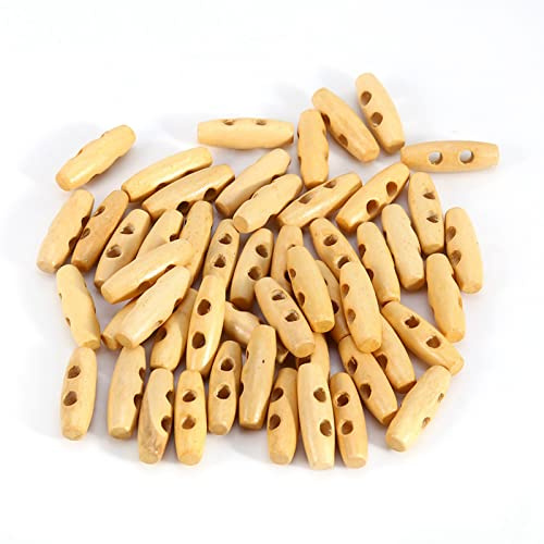 Haosie Knebelknöpfe, 30 mm, Holzknöpfe, Dufflecoat-Knebel, 2 Löcher, zum Nähen, Stricken, Dufflecoat, 50 Stück