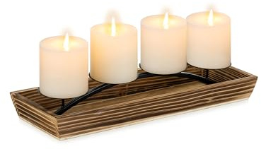 Romadedi Advent Wreath Plate Oblong Small Wooden Tray with Metal Frame Black for Pillar Candles Diameter 8 cm Advent Arrangement 40 x 15 cm for Christmas Table