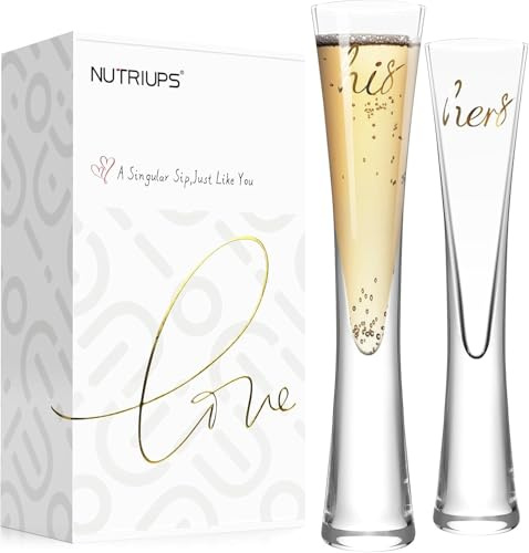 NUTRIUPS Champagnerflöten für Paare, 145 ml, für Sie und Ihn, mundgeblasene Champagnergläser für Jahrestag, Weihnachten, Valentinstag, 2 Stück