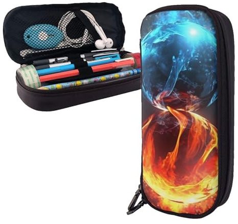 AMREWQYL Ice and Fire Balls printed Leather Pencil Case storage pouch