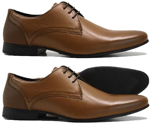 Mens Leather LACE UP Casual Office Work Smart Formal Wedding Oxford Brogue Shoes Size (TAN, UK Footwear Size System, Adult, Men, Numeric, Medium, 10)